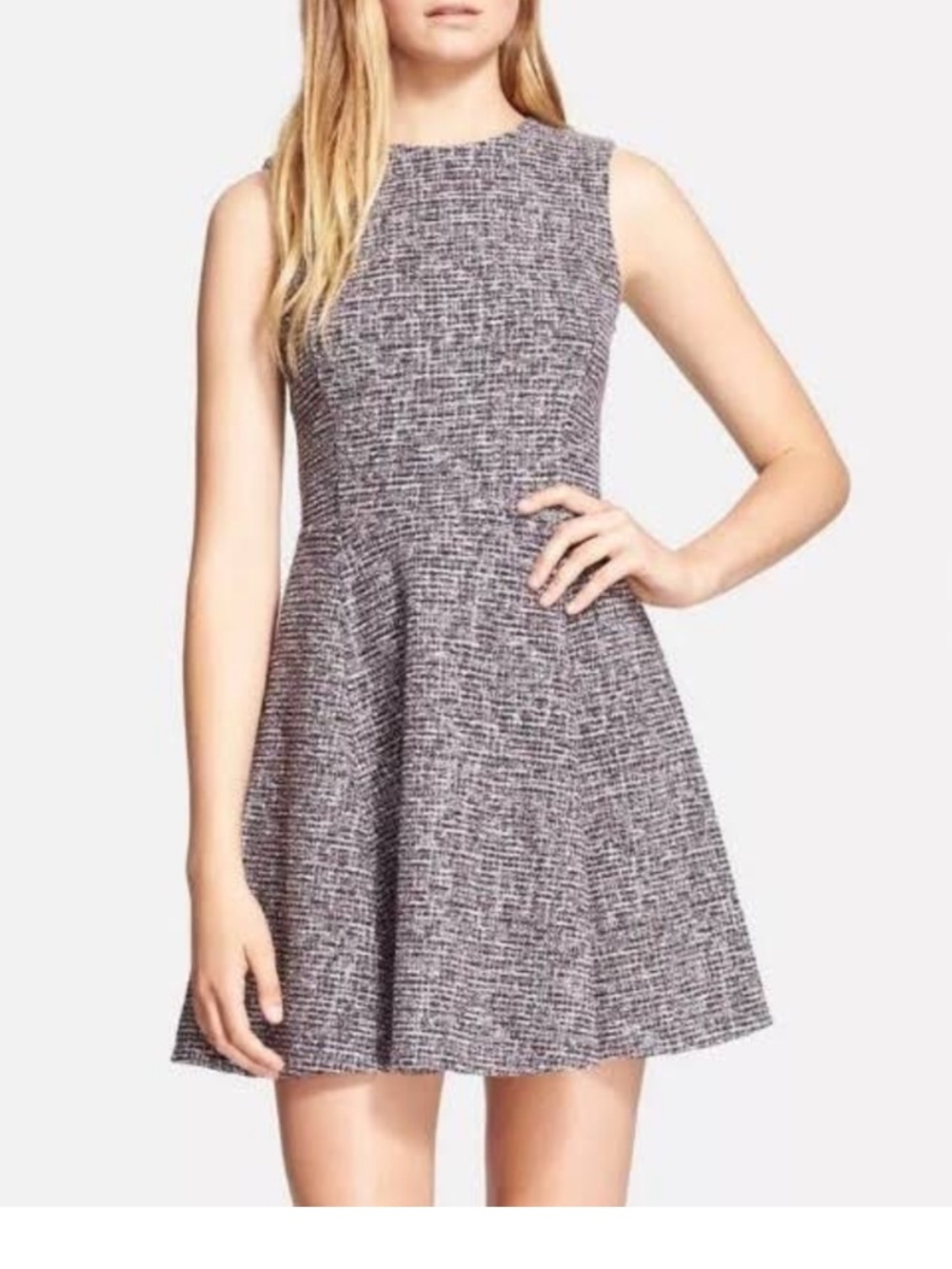 Theory Tillora Tweed Fit and Flare Sleeveless Textured Mini Dress